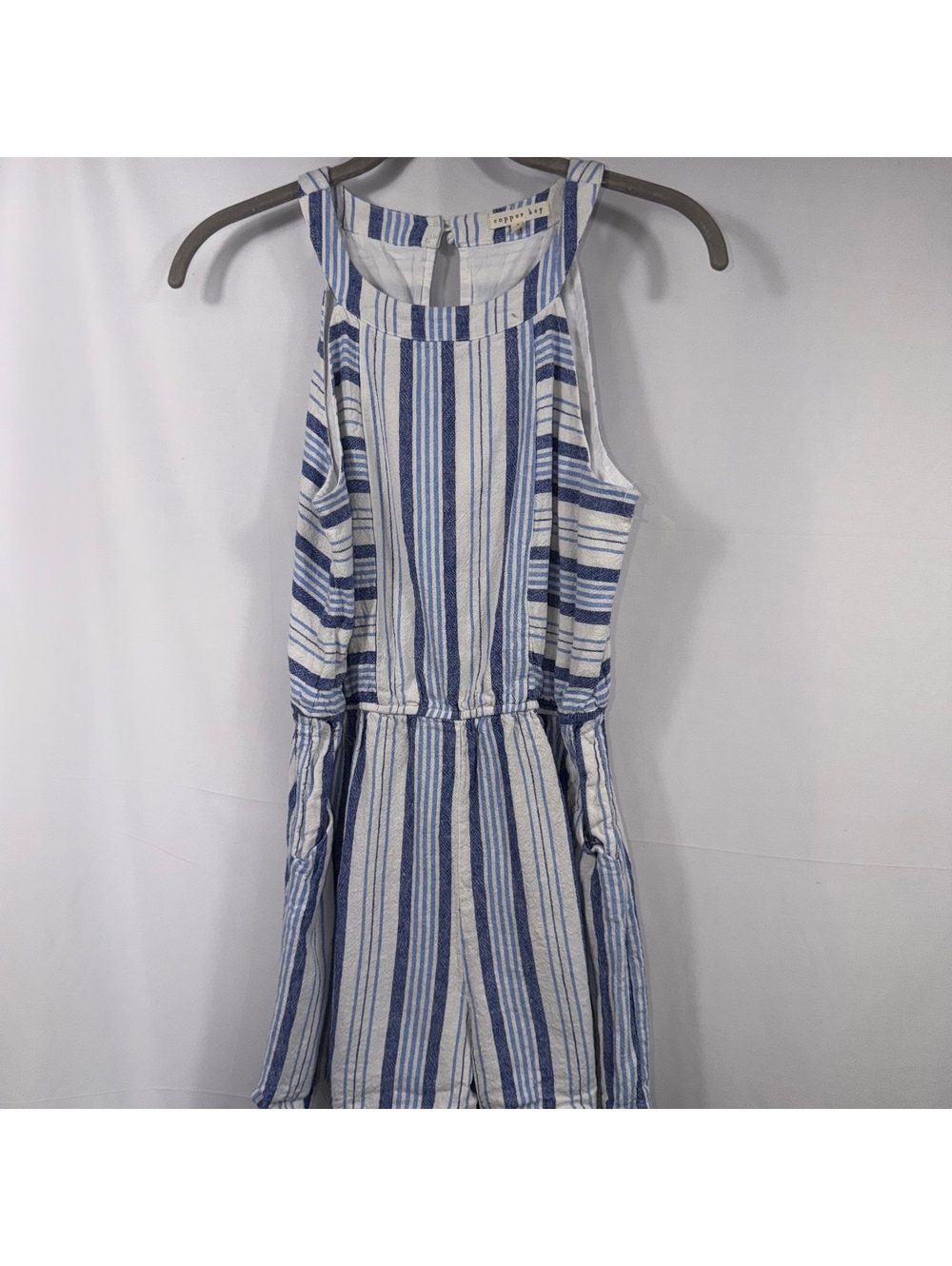 Copper Key Girls Large Blue Striped Romper